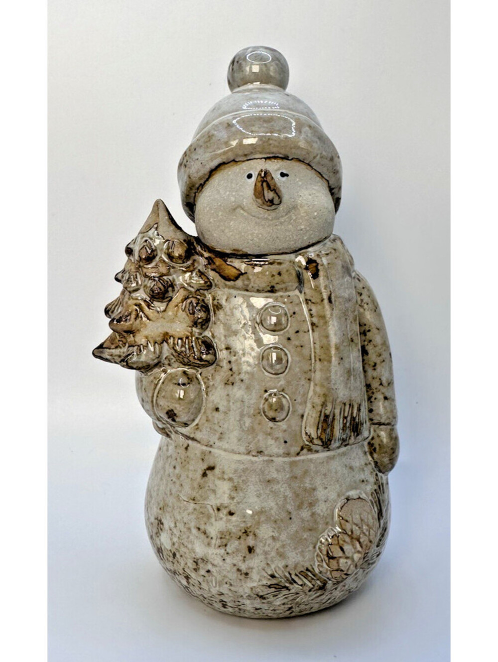 Pottery Works Vintage Ceramic Snowman Figurine 7.5 In Muted Tones